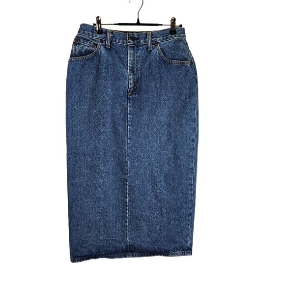 Vintage Levis 505 Jean Skirt Womens Size 13 Denim Midi Slit 95505 1206 80s 90s - Picture 1 of 7